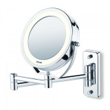 Oglindă cosmetică Beurer BS 59, Diametru 11 cm, 8 lămpi LED, mărire de cinci ori, Argintiu