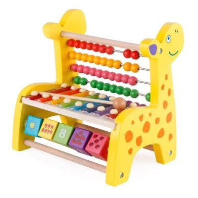 Numaratoare, Xilofon si Cuburi de Invatare, din Lemn, Multicolor - Jucarie Educativa Giraffa foto
