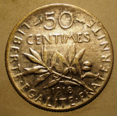 7.515 FRANTA WWI 50 CENTIMES 1918 ARGINT foto