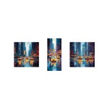 Cumpara ieftin Set 3 tablouri decorative olegrafie pe panza Town 2 x 35 x 35 cm, 35 x 80 cm