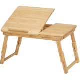 SONGMICS Masuta laptop sau mic dejun, din bambus, reglabila pe inaltime si unghi, cu sertar lateral, 68x35x22-32 cm, natural Household NewTrend