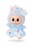 Jucarie de plus breloc - tip Labubu - 15 cm - imbracat in rochita colorata - albastru