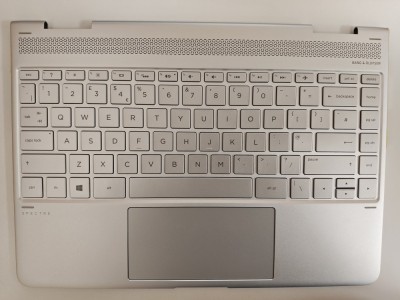 Carcasa superioara cu tastatura palmrest Laptop, HP, Spectre X360 13-AC, 13T-AC, 918027-001, KEQ4AX31TATP00, iluminata, argintie, layout UK foto