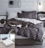 Cumpara ieftin Lenjerie Pat Bumbac cu Elastic 4 Piese Alb/Gri 180x200 cm