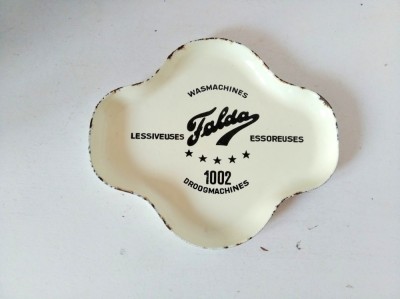 Tavita de fier emailat veche vintage reclama la FALDA 1002, 16.5x14x1cm foto