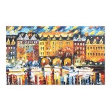 Tablou pictat manual, Mic port in Amsterdam, 100x60cm ulei pe panza in cutit efect 3D, Spectaculos