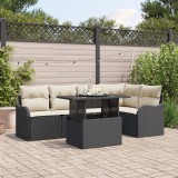 Set Sofă Grădină vidaXL cu Perne 6 Piese Negru Ratan Poli
