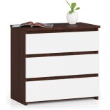 Comoda, placa laminata, 3 sertare, stejar Wenge si alb, 60x35x57 cm, Akord Furniture Factory