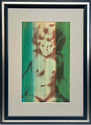 Tablou Portret &amp;ldquo;Femeia dintre Lumi&amp;hellip; Identitate fluidă &amp;rdquo; pictura in acuarele, &amp;icirc;nrămat rama lemn 60x80cm foto