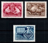 Ungaria 1950, Mi #1092-1094**, sport, Campionatul Mondial de Sah Budapesta, MNH. Cota 15 &euro;!, Nestampilat