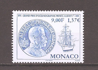 Monaco 2001 - A 30-a aniversare a Premiului pt. Oceanografie Prince Albert, MNH foto