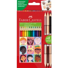 CREIOANE COLORATE 12+3 CR. BICOLORE PIELE CHILDREN OF THE WORLD FABER-CASTELL