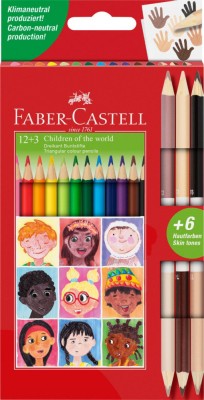 CREIOANE COLORATE 12+3 CR. BICOLORE PIELE CHILDREN OF THE WORLD FABER-CASTELL foto