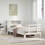 VidaXL Pat cu bibliotecă fără saltea, alb, 100x200 cm, lemn masiv pin