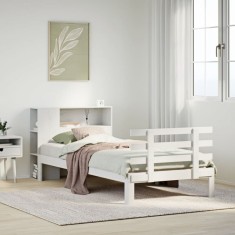 vidaXL Pat cu bibliotecă fără saltea, alb, 100x200 cm, lemn masiv pin 3322736