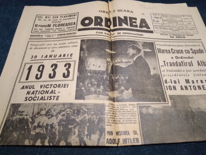 ZIARUL ORDINEA 31 FEBRUARIE 1942 ANIVERSARE ANUL VICTORIEI NATIONAL SOCIALISTE