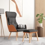 Scaun de relaxare cu taburet gri &icirc;nchis piele ecologică/textil