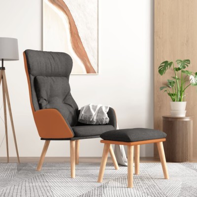 vidaXL Scaun de relaxare cu taburet gri &amp;icirc;nchis piele ecologică/textil foto