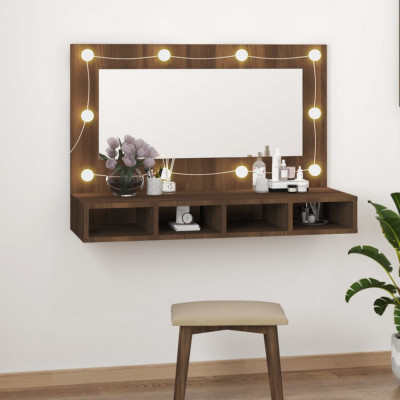 vidaXL Dulap cu oglindă și LED, stejar maro, 90x31,5x62 cm foto