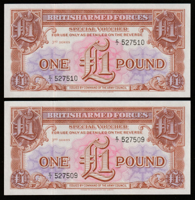 Marea Britanie_2 bancnote x 1 lira sterlina 1956_UNC_E/1 527509-510 foto