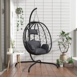 vidaXL Scaun Suspendat Tip Ou cu Pernă Antracit, Poliratan &amp; Oțel, Balansoar, 106x103x195 cm, Max 150 kg