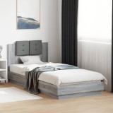 Cadru de pat cu tăblie și lumini LED, gri sonoma, 90x200 cm