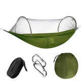Hamac dublu din material parasuta 140x260cm, cu plasa de tantari si geanta transport, verde Household NewTrend