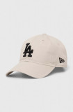 New Era șapcă de baseball din bumbac culoarea bej, cu imprimeu, LOS ANGELES DODGERS