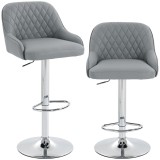 HOMCOM Set de 2 Scaune de Bar Rotative Reglabile pentru Bucătărie, Gri Deschis | Aosom Romania