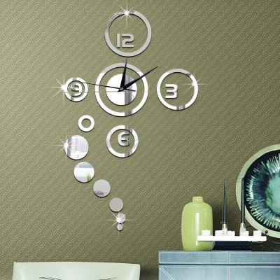 Ceas Decorativ Oglinda Acrilica, Fara Zgomot, 80 cm x 40 cm, Planetar, Argintiu foto