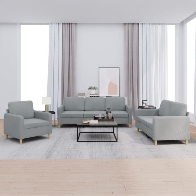 Gossi set de canapele cu perne, 3 piese, gri deschis, textil foto