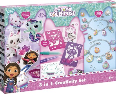 Set creativ 3 in 1, Bratari cu pandantive, carioci spray si diamont painting, Gabby s Dollhouse foto