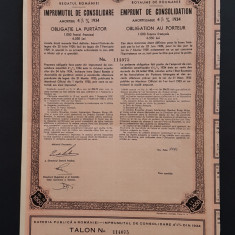 Obligatiune 1000 lei 1934 , titlu , actiuni , imprumutul de consolidare