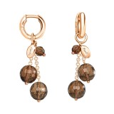 Cumpara ieftin Cercei Argint 925 placat aur roz Cherry, pandantive cuart fumuriu, 4cm. Set colier asortat. Cutie cadou inclusa. Fabricat in Italia