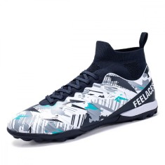 Ghete de fotbal MBrands, 8.4 cu glezna pentru teren sintetic, culoare alb cu negru 42