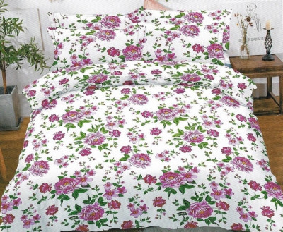 Lenjerie de pat pentru o persoana cu husa elastic pat si fata perna dreptunghiulara, Paeonia, bumbac mercerizat, multicolor foto