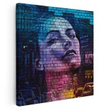 Tablou portret femeie graffiti albastru roz 2090 Tablou canvas pe panza CU RAMA 80x80 cm