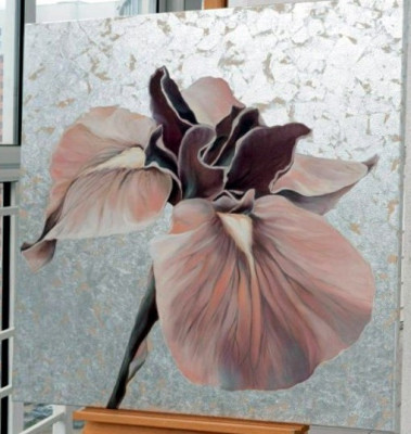 Pictori Romani Tablou abstract U/P Pictura orhidee roz pudrat 100x100cm foto