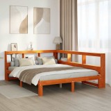 VidaXL Pat cu bibliotecă fără saltea maro 135x190 cm lemn masiv de pin 3324399