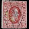 ✅ RO 1865 ,LP 17 ,&quot;Al.-Ioan Cuza in oval &quot;, 20 par rosu , VARIETATE MARE - linie alba de 1 cm cadru/gat , subtiat ! , stampila gratar