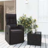 vidaXL Set șezlonguri grădină, 2 piese, negru, poliratan&amp;oțel