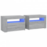 Noptiere cu lumini LED, 2 buc., gri sonoma, 60x35x40 cm