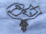 Argint COLIER cu MANA MAICII DOMNULUI HAMSA MANA FATIMEI 1900 EGIPT splendid RAR