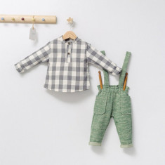 Set cu pantalonasi cu bretele si camasuta in carouri pentru bebelusi King, Tongs baby (Culoare: Verde, Marime: 6-9 luni)