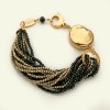 Brățară Damă Argint 925 placat aur, agat negru și hematit auriu, reglabilă 17-24cm. Bijuterie handmade Italia, cutie cadou