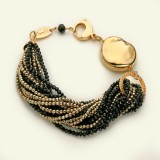 Cumpara ieftin Brățară Damă Argint 925 placat aur, agat negru și hematit auriu, reglabilă 17-24cm. Bijuterie handmade Italia, cutie cadou