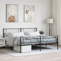Cadru pat fără saltea, tăblie de picioare negru 180x200cm metal