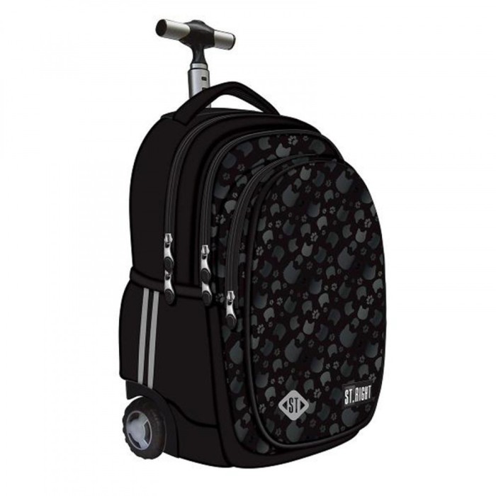 Ghiozdan Troler ST.Right, colectia Black Cats, TB01, roti silicon, 44x32x25 cm