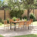 Set Masa Gradina vidaXL 7 Piese, Ratan Polimer Bej, Lemn Acacia, 6 Persoane, Exterior, Balcon