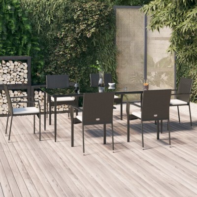 vidaXL Set mobilier de grădină cu perne, 7 piese, negru, poliratan 3185123 foto
